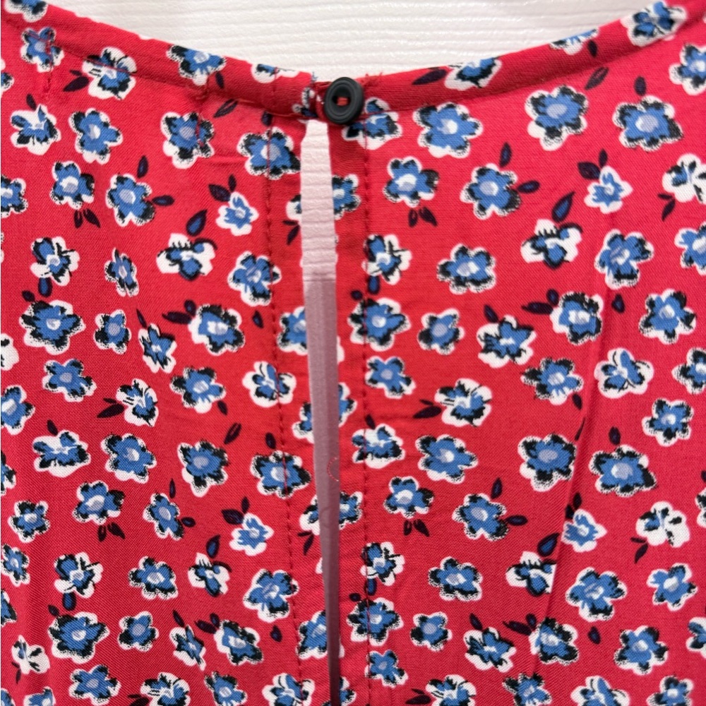 Red Floral V-Neck Midi Dress with Button Front - Picture 6 of 8